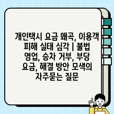 개인택시 요금 왜곡, 이용객 피해 실태 심각 | 불법 영업, 승차 거부, 부당 요금, 해결 방안 모색