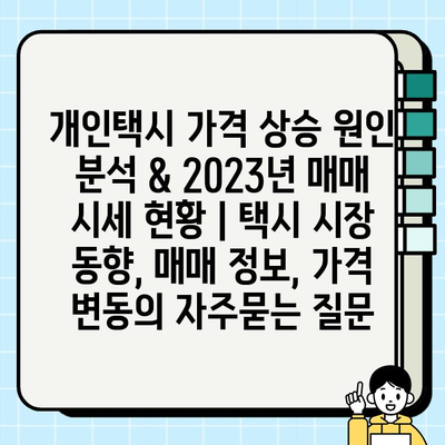 개인택시 가격 상승 원인 분석 & 2023년 매매 시세 현황 | 택시 시장 동향, 매매 정보, 가격 변동
