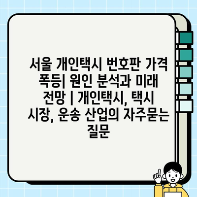 서울 개인택시 번호판 가격 폭등| 원인 분석과 미래 전망 | 개인택시, 택시 시장, 운송 산업