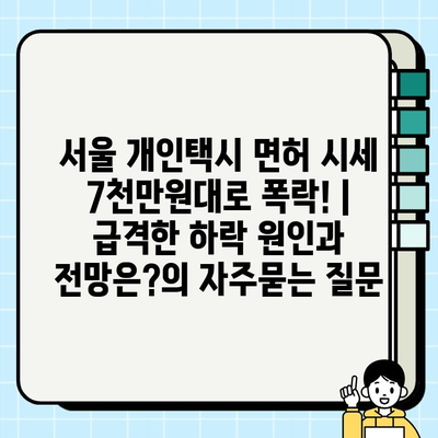 서울 개인택시 면허 시세 7천만원대로 폭락! | 급격한 하락 원인과 전망은?