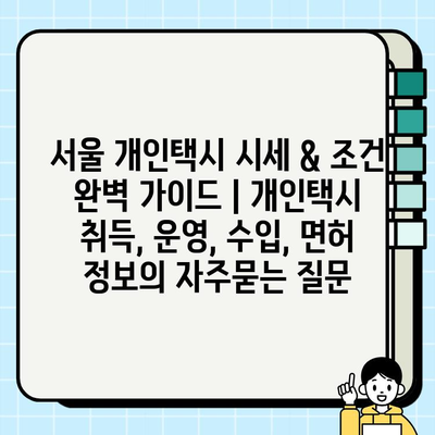 서울 개인택시 시세 & 조건 완벽 가이드 | 개인택시 취득, 운영, 수입, 면허 정보