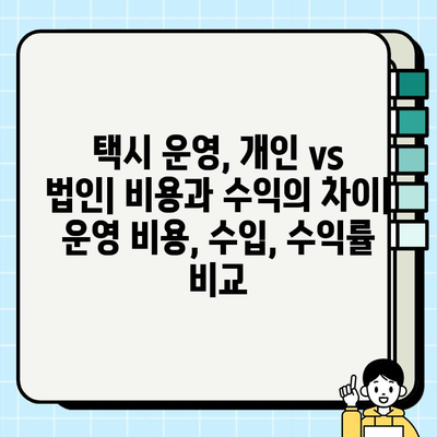 개인택시 vs 법인택시, 시세 차이점 비교분석 | 택시 사업, 운영 비용, 수익 비교, 장단점