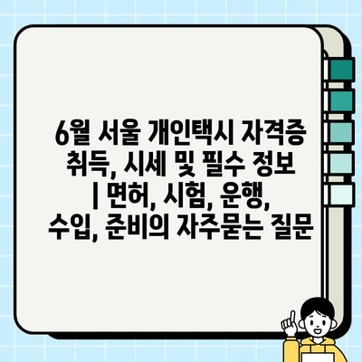 6월 서울 개인택시 자격증 취득, 시세 및 필수 정보 | 면허, 시험, 운행, 수입, 준비