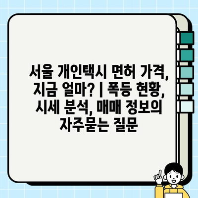 서울 개인택시 면허 가격, 지금 얼마? | 폭등 현황, 시세 분석, 매매 정보