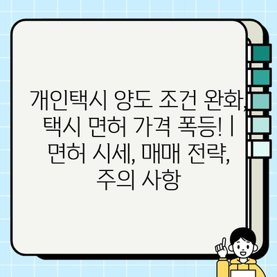 개인택시 양도 조건 완화, 택시 면허 가격 폭등! | 면허 시세, 매매 전략, 주의 사항