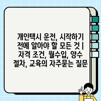 개인택시 운전, 시작하기 전에 알아야 할 모든 것 | 자격 조건, 월수입, 양수 절차, 교육