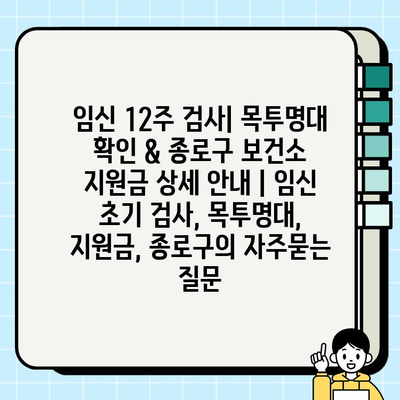 임신 12주 검사| 목투명대 확인 & 종로구 보건소 지원금 상세 안내 | 임신 초기 검사, 목투명대, 지원금, 종로구