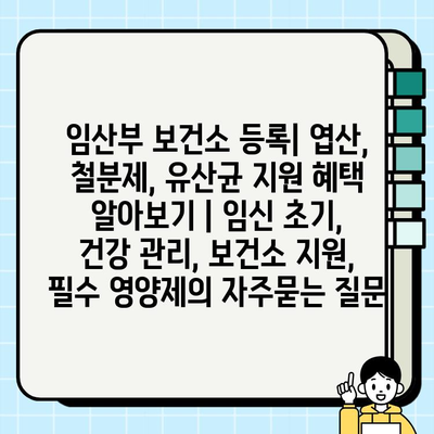 임산부 보건소 등록| 엽산, 철분제, 유산균 지원 혜택 알아보기 | 임신 초기, 건강 관리, 보건소 지원, 필수 영양제