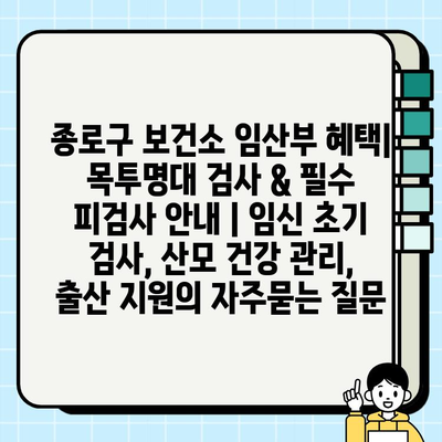 종로구 보건소 임산부 혜택| 목투명대 검사 & 필수 피검사 안내 | 임신 초기 검사, 산모 건강 관리, 출산 지원