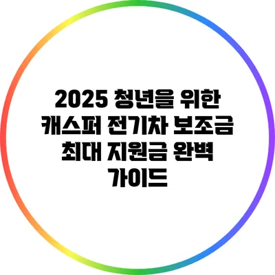 2025 청년을 위한 캐스퍼 전기차 보조금 최대 지원금 완벽 가이드