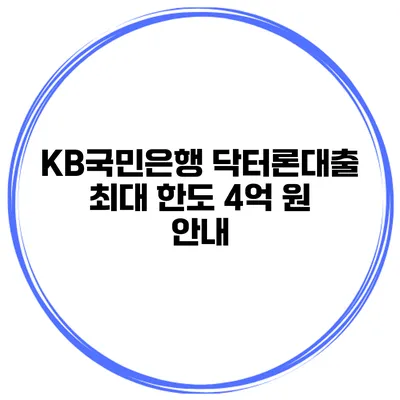 KB국민은행 닥터론대출 최대 한도 4억 원 안내