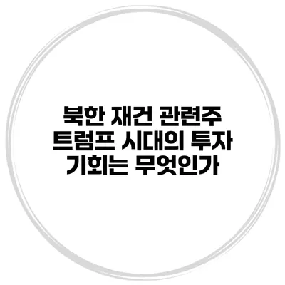 북한 재건 관련주 트럼프 시대의 투자 기회는 무엇인가?