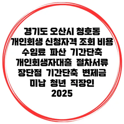 경기도 오산시 청호동 개인회생 신청자격 조회 비용 수임료 | 파산 | 기간단축 | 개인회생자대출 | 절차서류 | 장단점 | 기간단축 | 변제금 미납 | 청년 | 직장인 2025