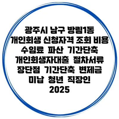 광주시 남구 방림1동 개인회생 신청자격 조회 비용 수임료 | 파산 | 기간단축 | 개인회생자대출 | 절차서류 | 장단점 | 기간단축 | 변제금 미납 | 청년 | 직장인 2025