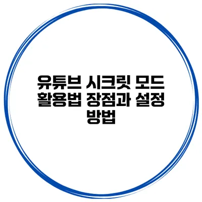 유튜브 시크릿 모드 활용법 장점과 설정 방법