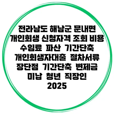 전라남도 해남군 문내면 개인회생 신청자격 조회 비용 수임료 | 파산 | 기간단축 | 개인회생자대출 | 절차서류 | 장단점 | 기간단축 | 변제금 미납 | 청년 | 직장인 2025